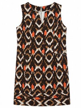 Etcetera Brown Orange Geometric Print Dress Sleeveless Mini Women’s